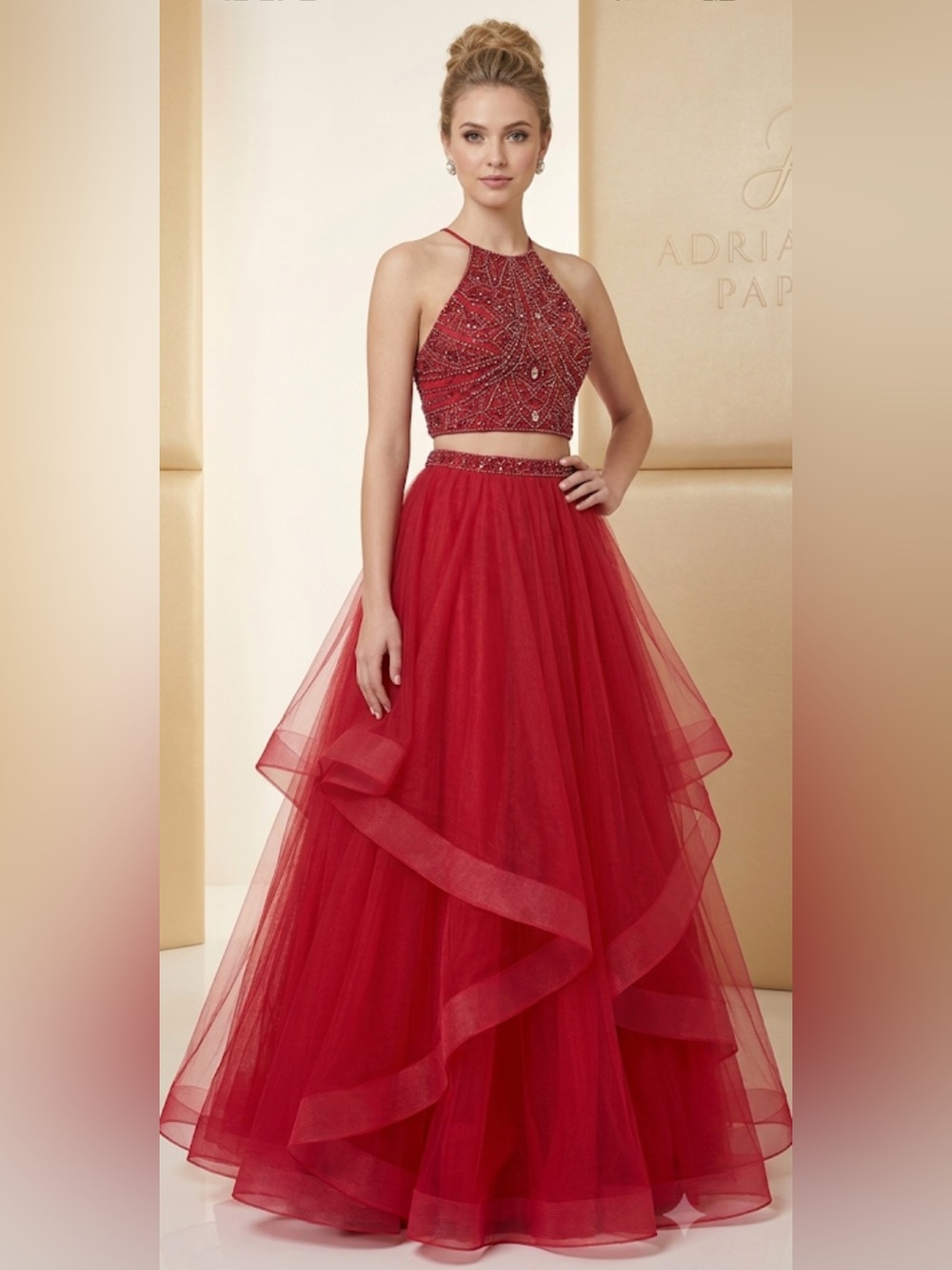 Jovani 2pc set top beaded back open set